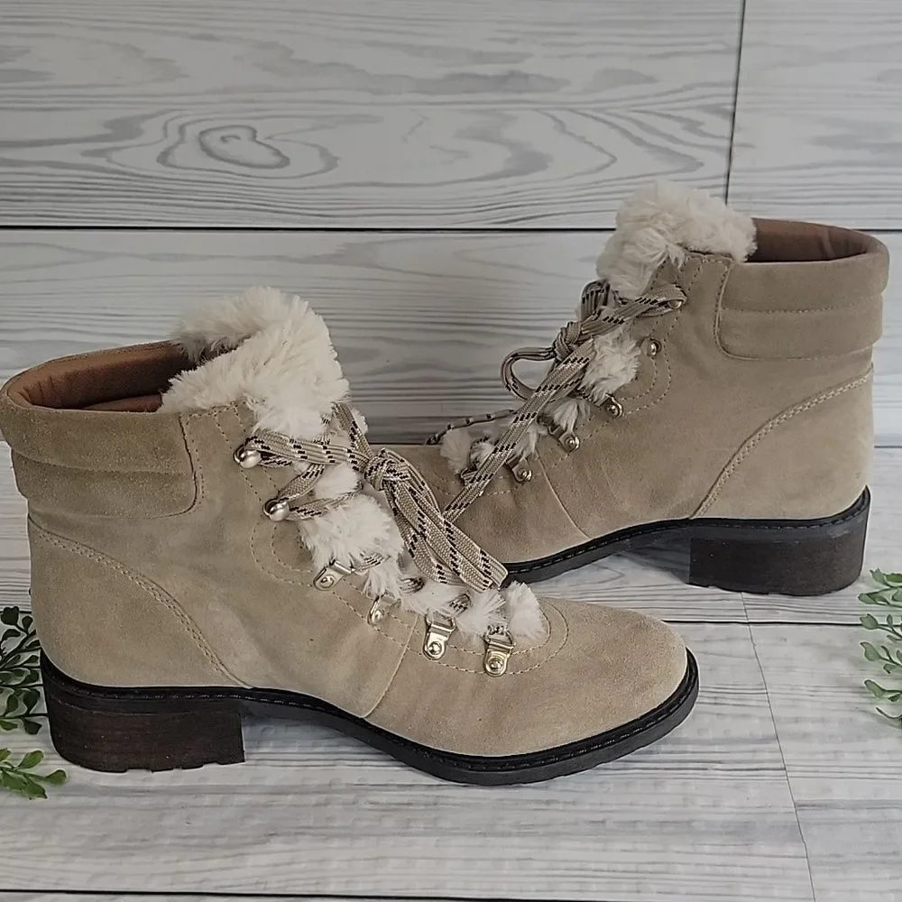 Sam Edelman Darrah 2  Women's Beige Fur-Lined Ankle Boots Size 10